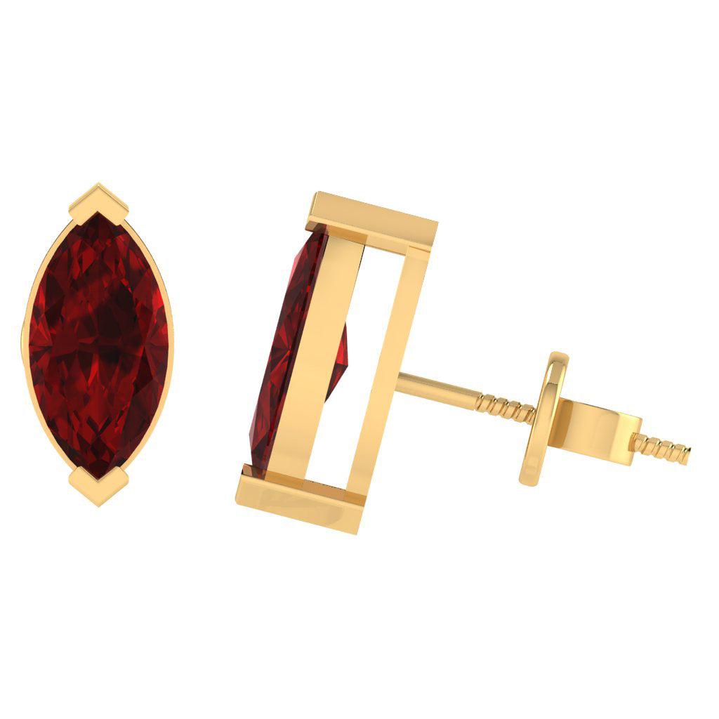 yellow gold plated sterling silver marquise shape ruby july birthstone stud earrings