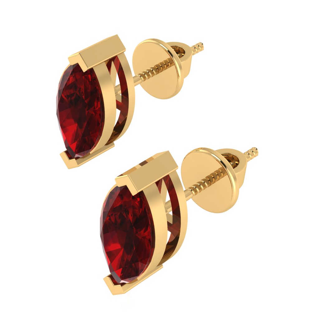 yellow gold plated sterling silver marquise shape ruby july birthstone stud earrings