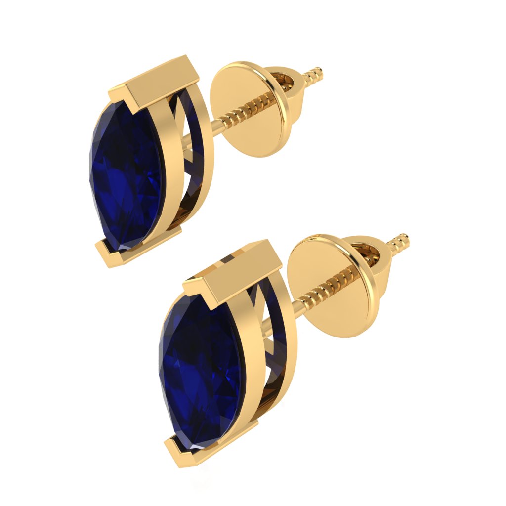 yellow gold plated sterling silver marquise shape sapphire september birthstone stud earrings