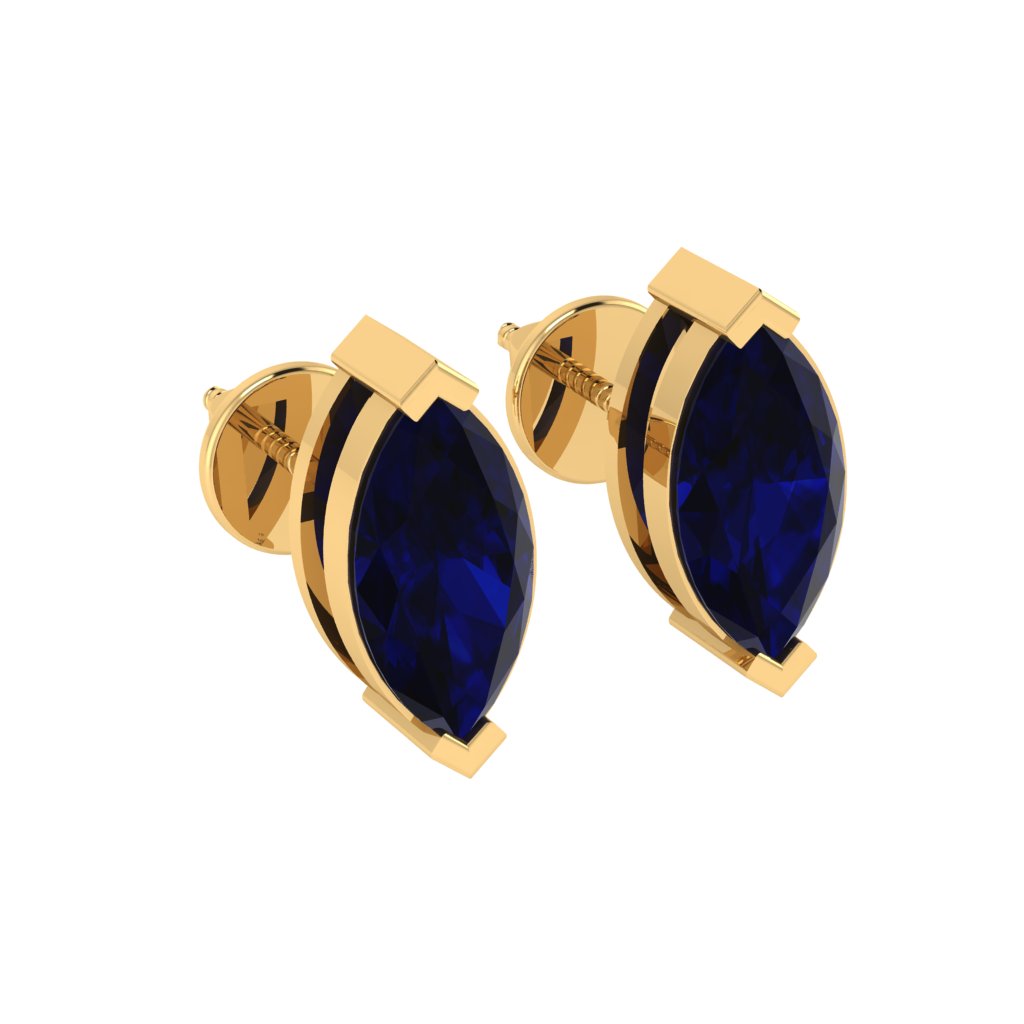 yellow gold plated sterling silver marquise shape sapphire september birthstone stud earrings