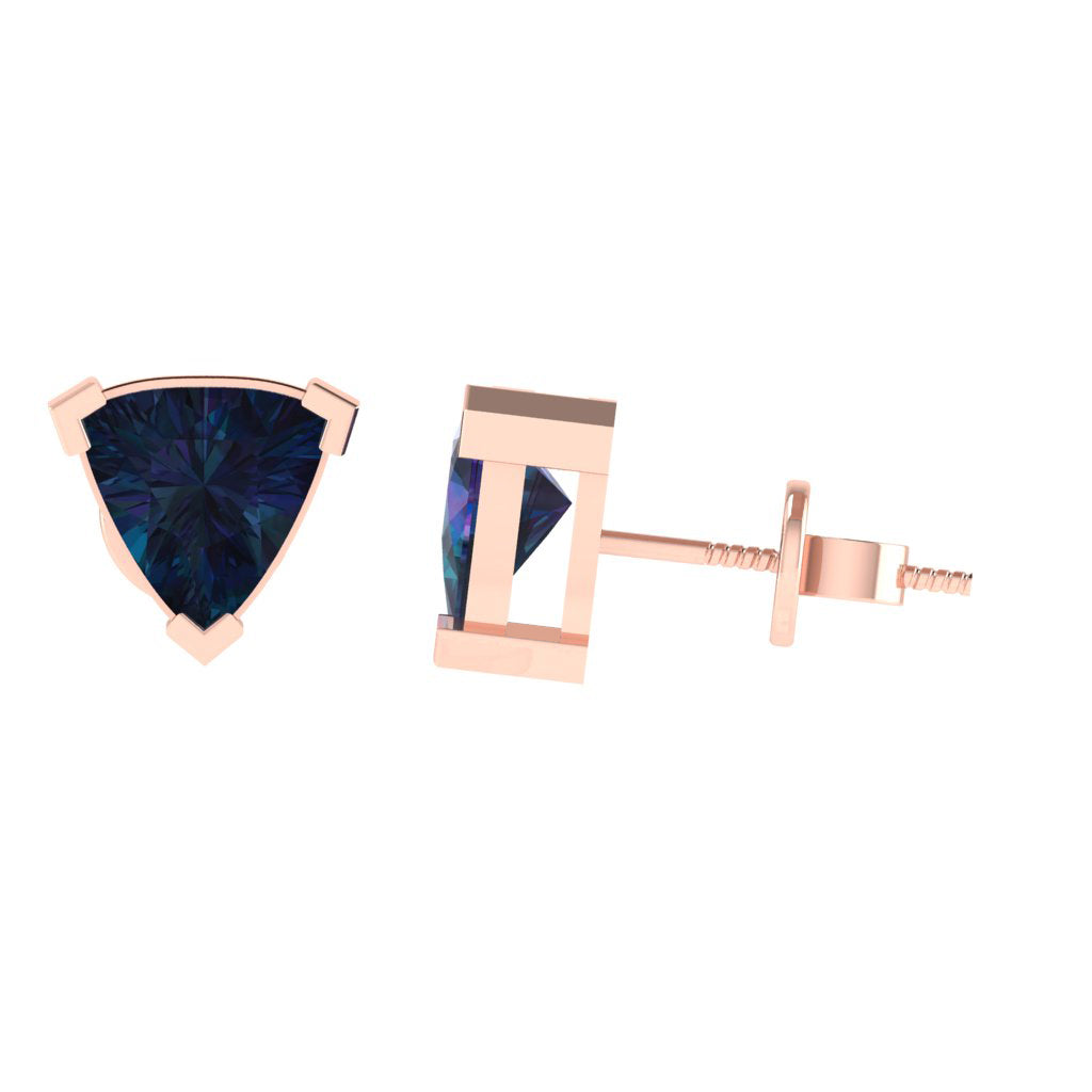 rose gold plated sterling silver trillion shape alexandrite june birthstone stud earrings