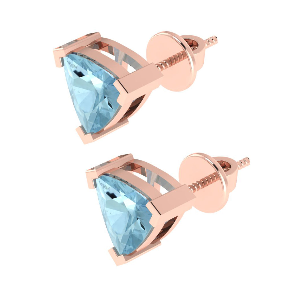 rose gold plated sterling silver trillion shape aquamarine march birthstone stud earrings