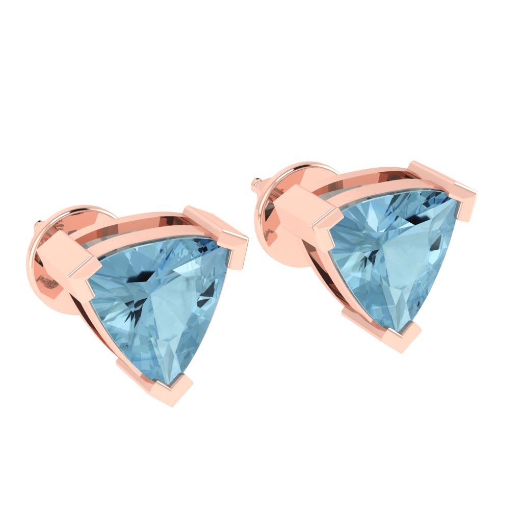 rose gold plated sterling silver trillion shape aquamarine march birthstone stud earrings