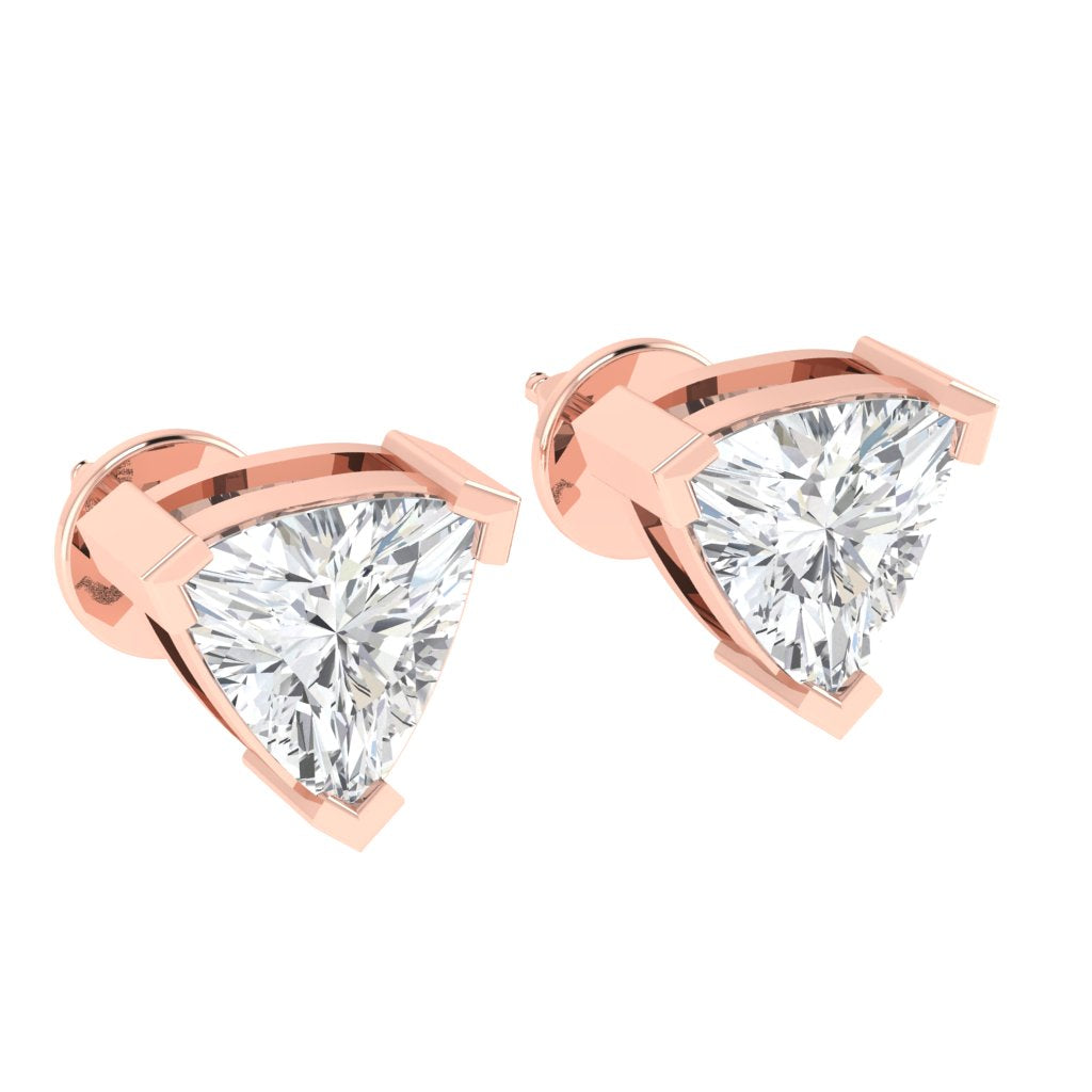 rose gold plated sterling silver trillion shape cubic zirconia april birthstone stud earrings