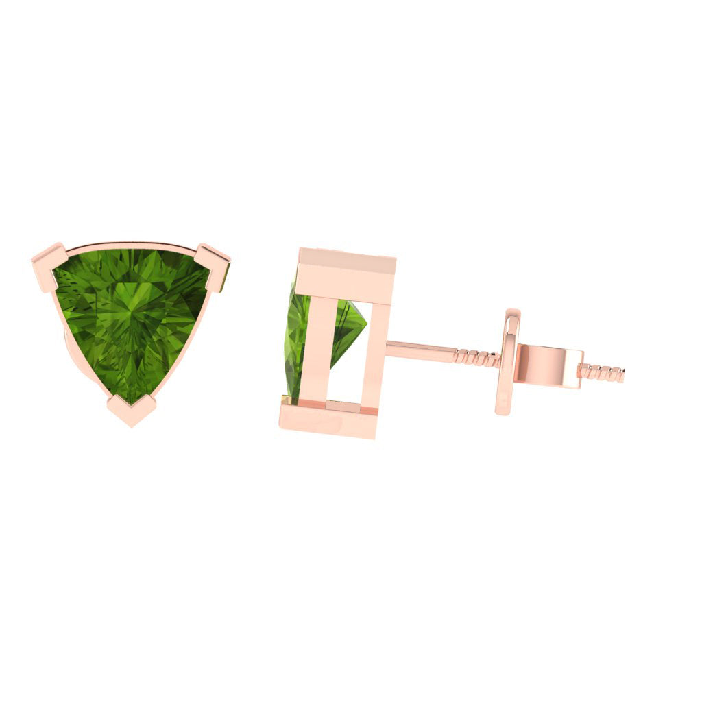 rose gold plated sterling silver trillion shape peridot august birthstone stud earrings