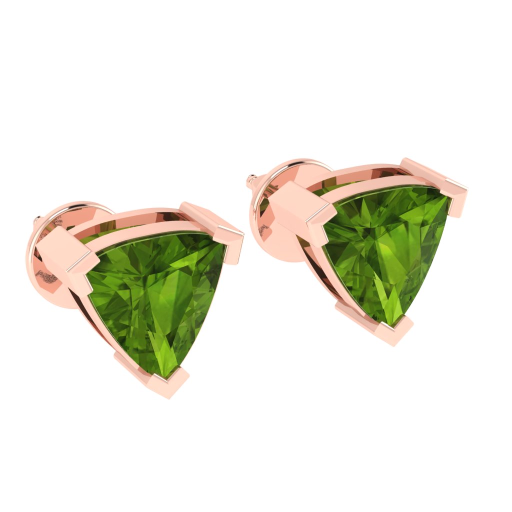 rose gold plated sterling silver trillion shape peridot august birthstone stud earrings