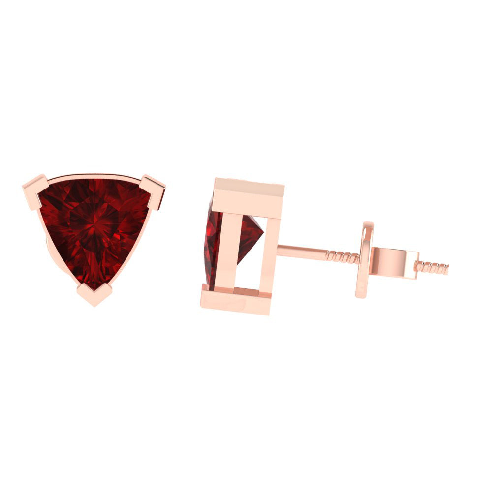 rose gold plated sterling silver trillion shape ruby july birthstone stud earrings