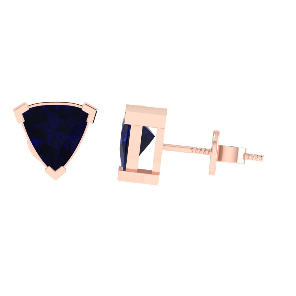 rose gold plated sterling silver trillion shape sapphire september birthstone stud earrings