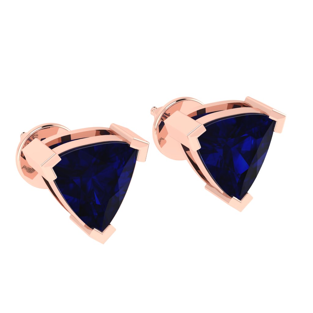 rose gold plated sterling silver trillion shape sapphire september birthstone stud earrings