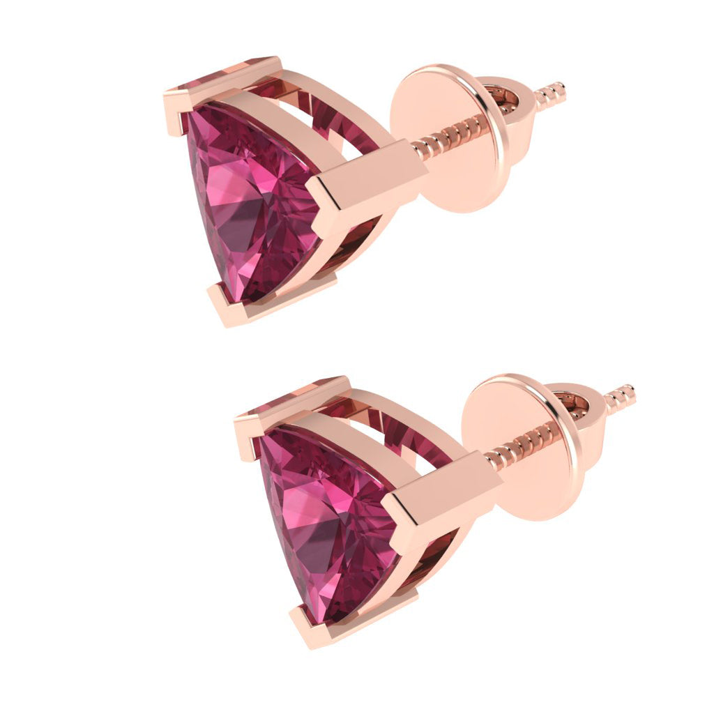 rose gold plated sterling silver trillion shape tourmaline october birthstone stud earrings