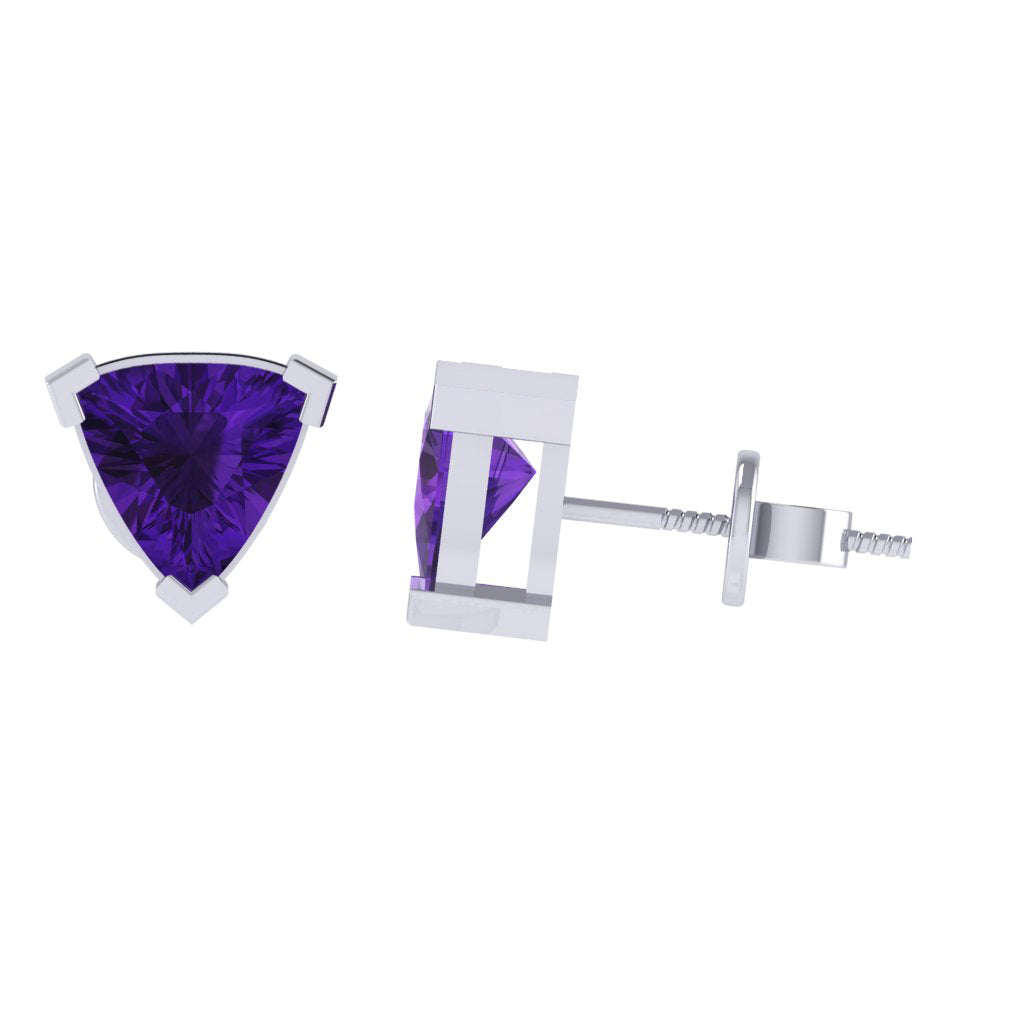 white gold plated sterling silver trillion shape amethyst february birthstone stud earrings