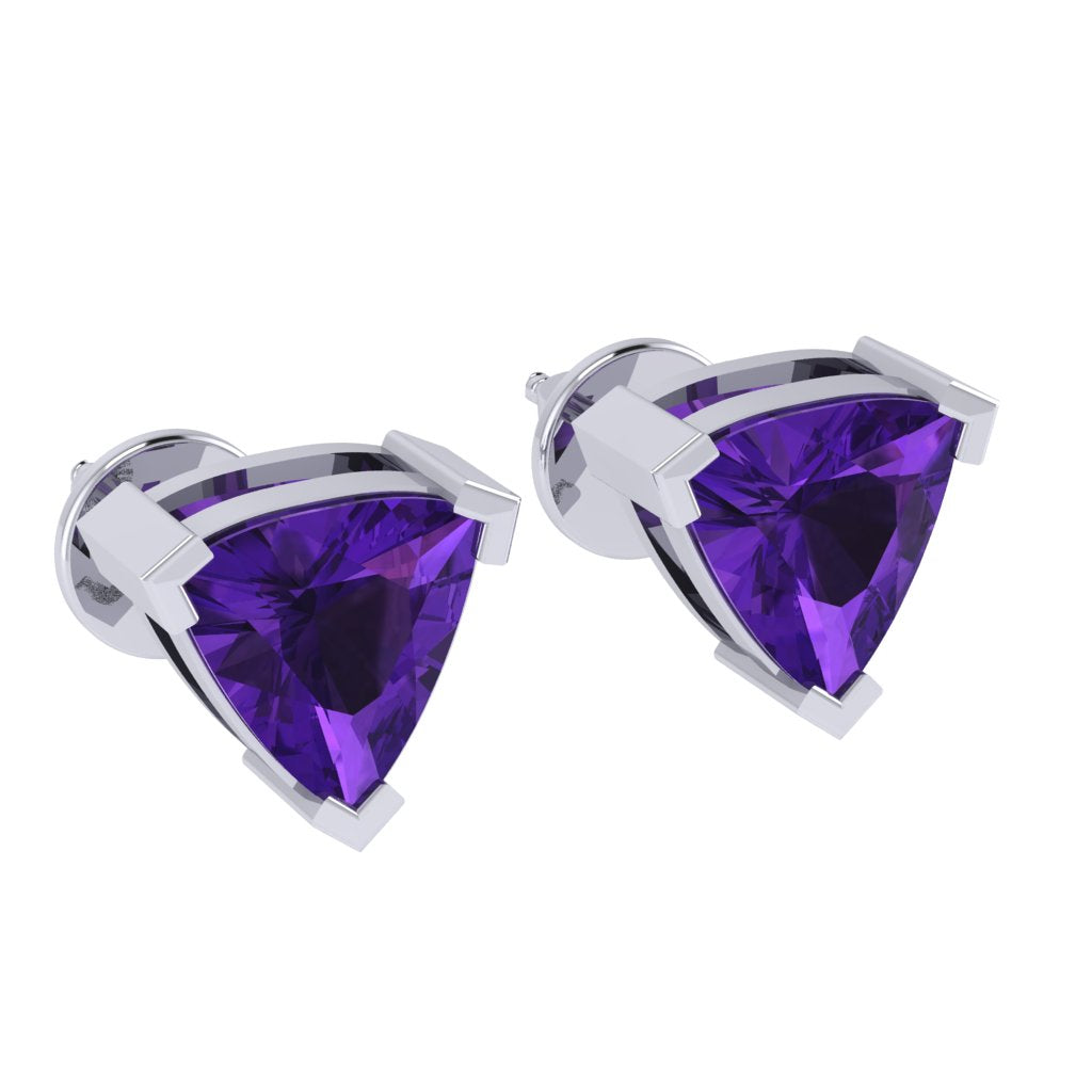 white gold plated sterling silver trillion shape amethyst february birthstone stud earrings