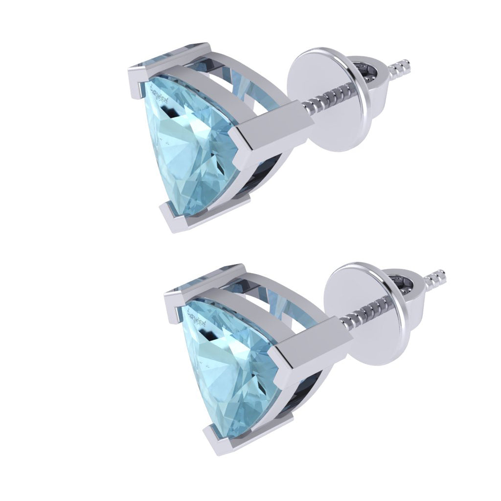 white gold plated sterling silver trillion shape aquamarine march birthstone stud earrings