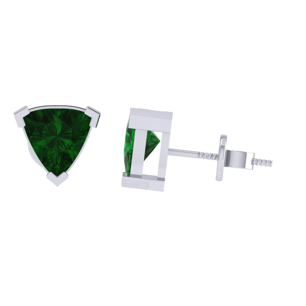 white gold plated sterling silver trillion shape emerald may birthstone stud earrings