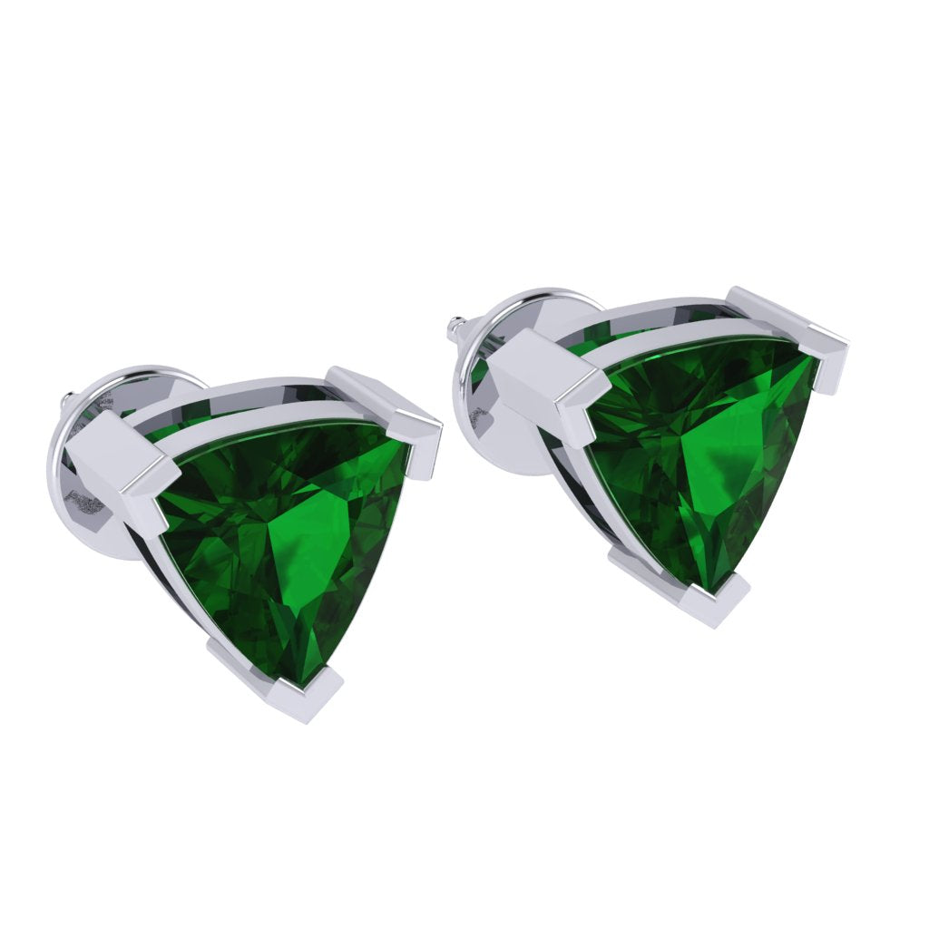 white gold plated sterling silver trillion shape emerald may birthstone stud earrings