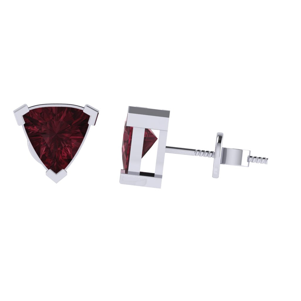 white gold plated sterling silver trillion shape garnet january birthstone stud earrings