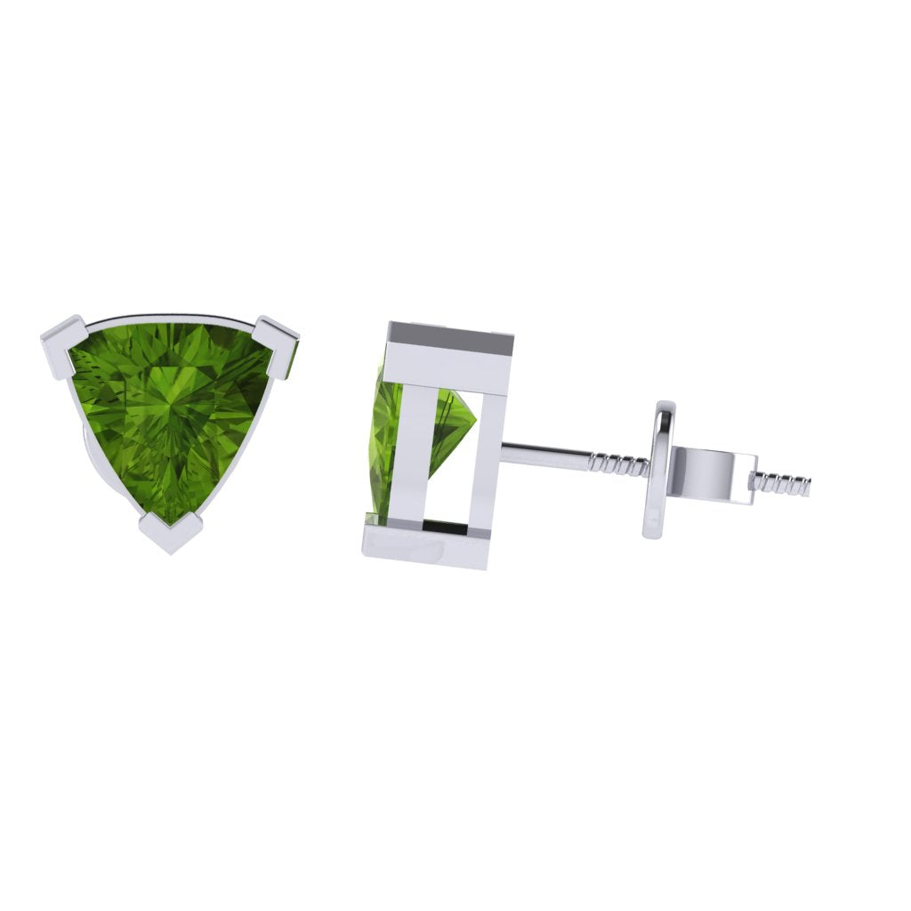 white gold plated sterling silver trillion shape peridot august birthstone stud earrings