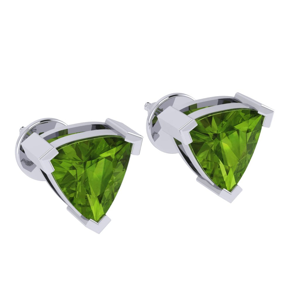 white gold plated sterling silver trillion shape peridot august birthstone stud earrings