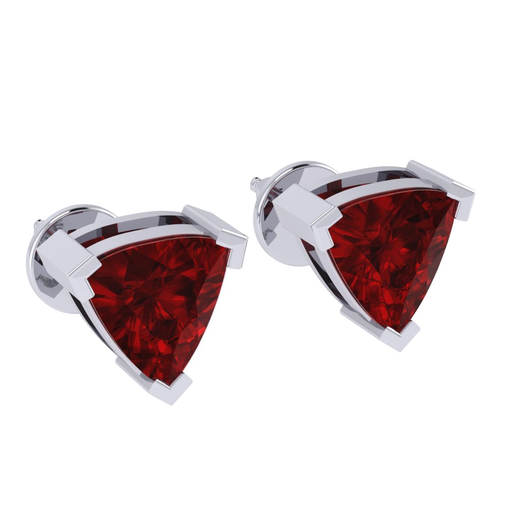 white gold plated sterling silver trillion shape ruby july birthstone stud earrings