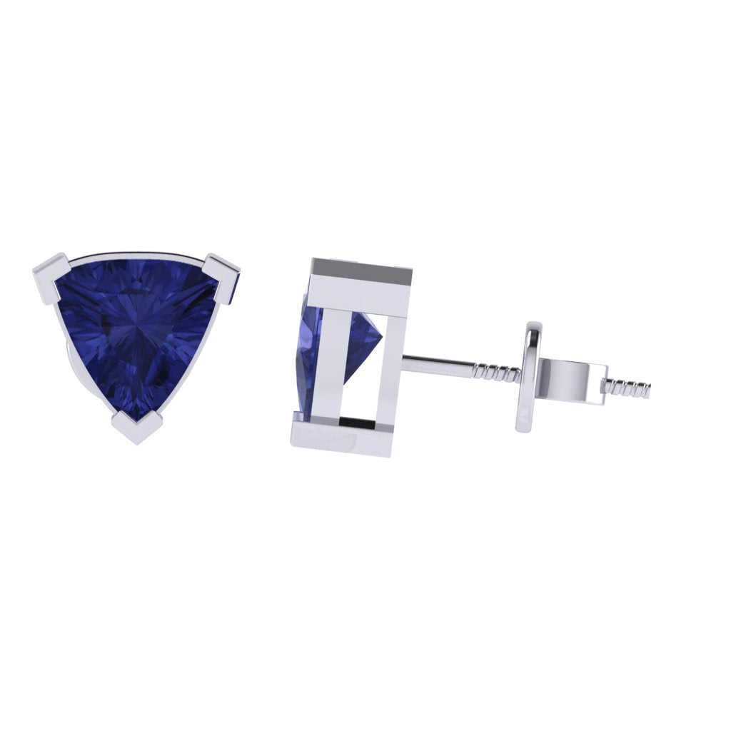 white gold plated sterling silver trillion shape tanzanite december birthstone stud earrings