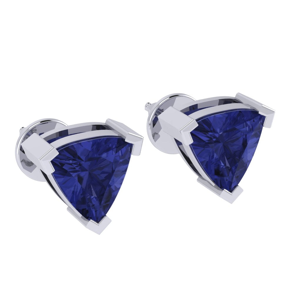 white gold plated sterling silver trillion shape tanzanite december birthstone stud earrings