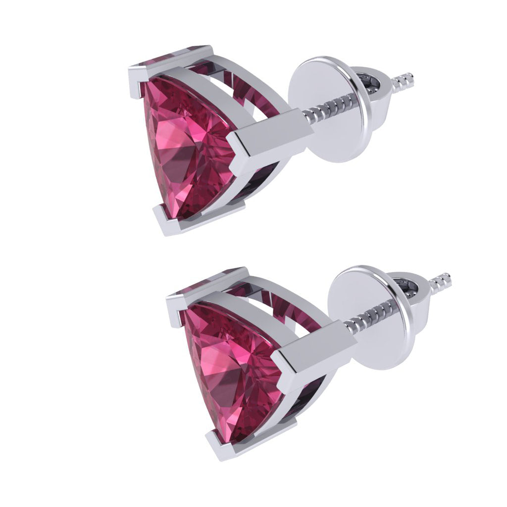 white gold plated sterling silver trillion shape tourmaline october birthstone stud earrings