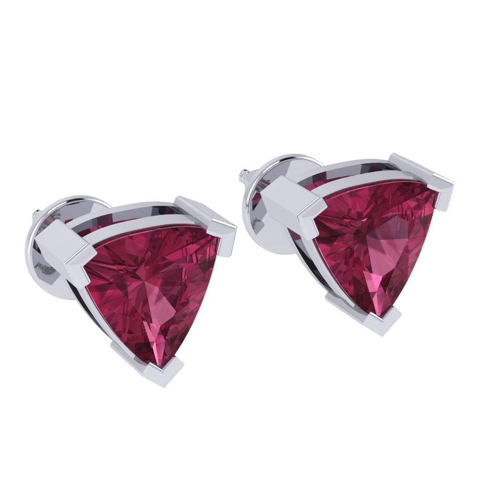 white gold plated sterling silver trillion shape tourmaline october birthstone stud earrings