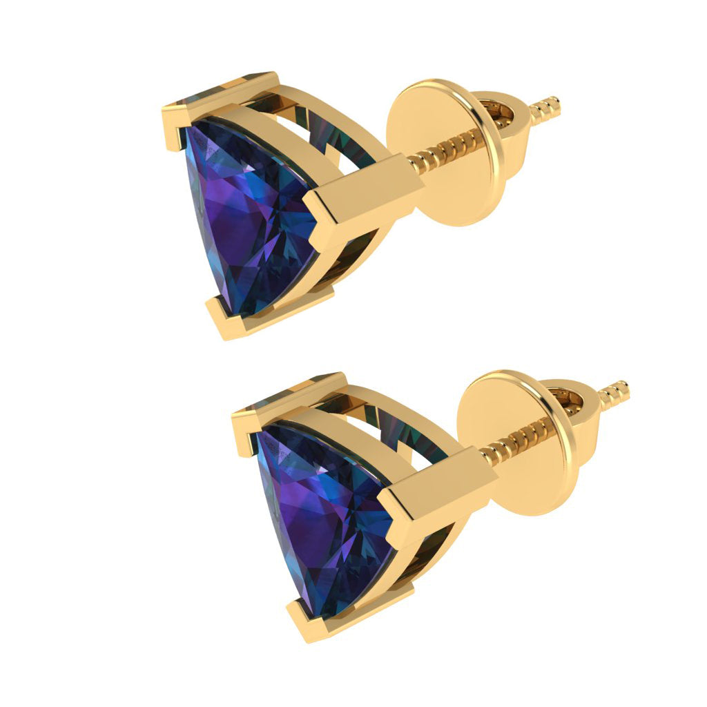 yellow gold plated sterling silver trillion shape alexandrite june birthstone stud earrings