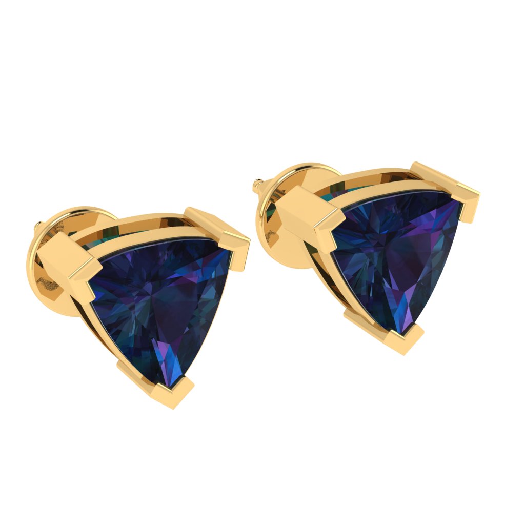 yellow gold plated sterling silver trillion shape alexandrite june birthstone stud earrings