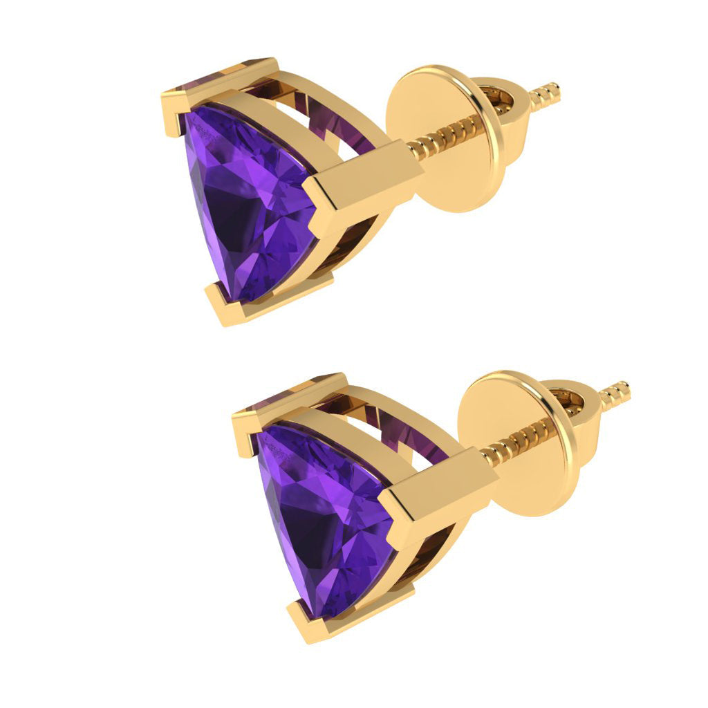 yellow gold plated sterling silver trillion shape amethyst february birthstone stud earrings