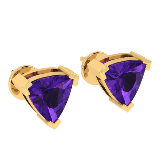 yellow gold plated sterling silver trillion shape amethyst february birthstone stud earrings