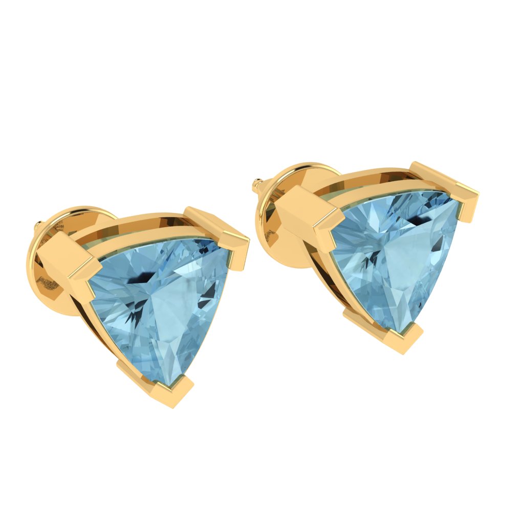 yellow gold plated sterling silver trillion shape aquamarine march birthstone stud earrings