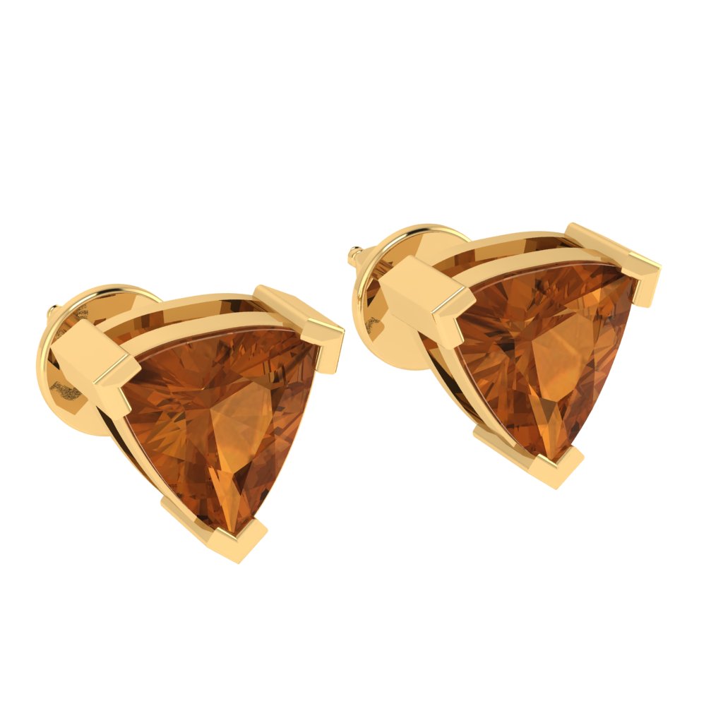 yellow gold plated sterling silver trillion shape citrine november birthstone stud earrings