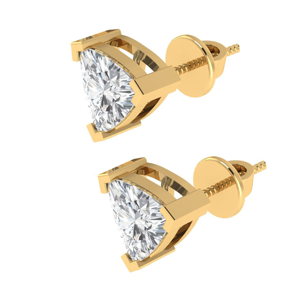 yellow gold plated sterling silver trillion shape cubic zirconia april birthstone stud earrings