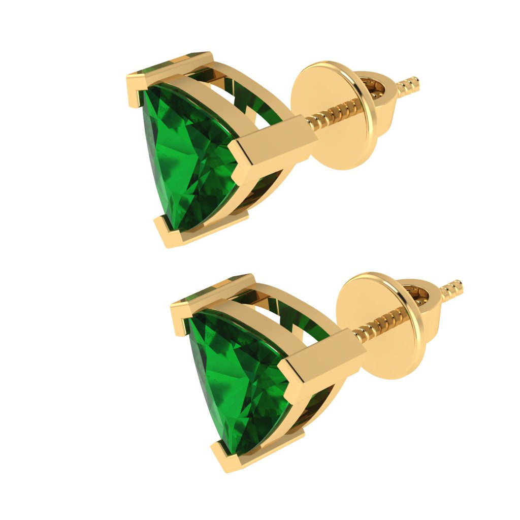 yellow gold plated sterling silver trillion shape emerald may birthstone stud earrings