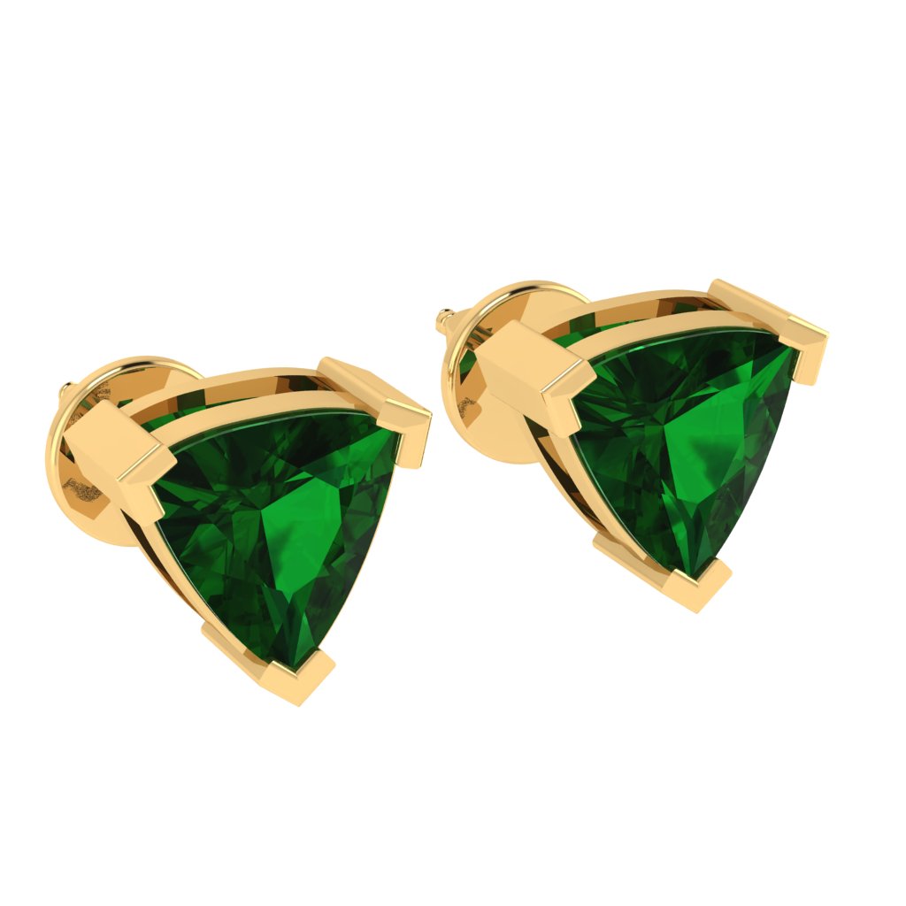 yellow gold plated sterling silver trillion shape emerald may birthstone stud earrings