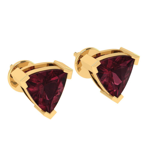 yellow gold plated sterling silver trillion shape garnet january birthstone stud earrings