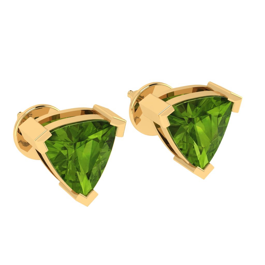 yellow gold plated sterling silver trillion shape peridot august birthstone stud earrings