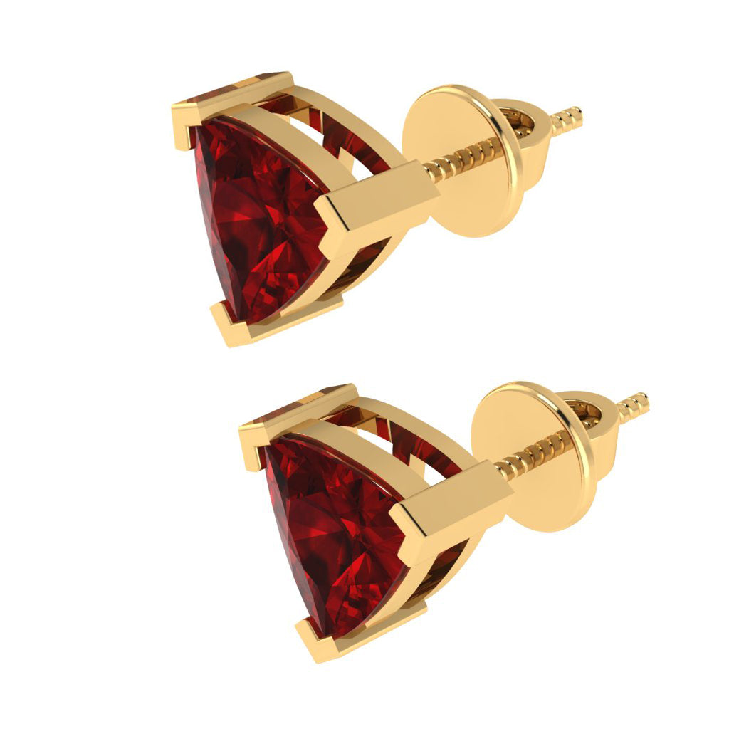 yellow gold plated sterling silver trillion shape ruby july birthstone stud earrings