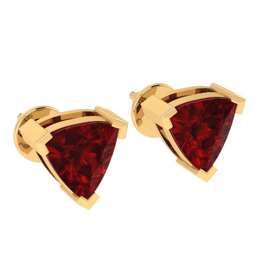 yellow gold plated sterling silver trillion shape ruby july birthstone stud earrings