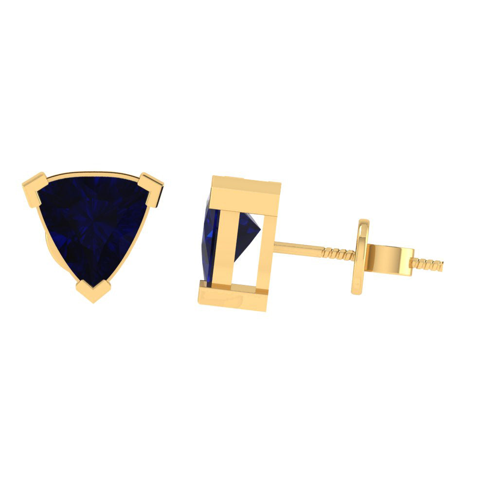 yellow gold plated sterling silver trillion shape sapphire september birthstone stud earrings