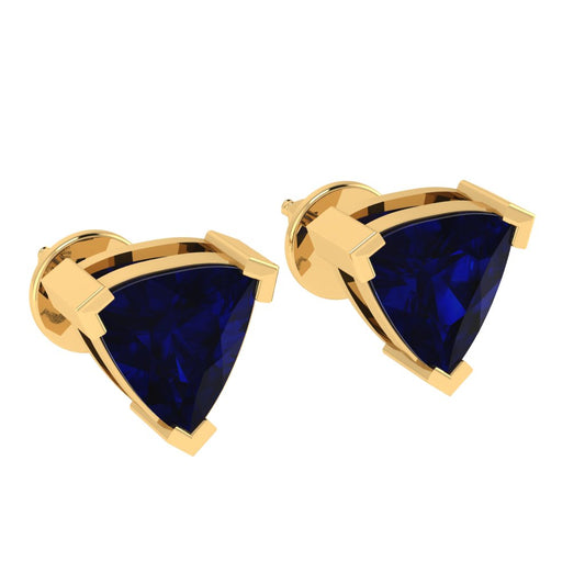 yellow gold plated sterling silver trillion shape sapphire september birthstone stud earrings
