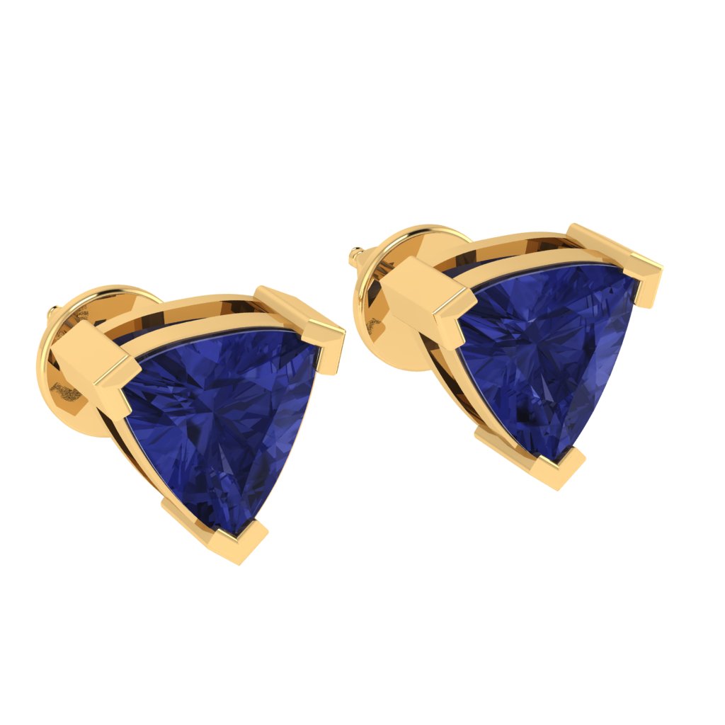 yellow gold plated sterling silver trillion shape tanzanite december birthstone stud earrings
