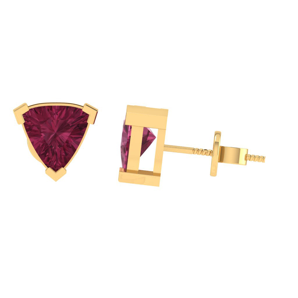 yellow gold plated sterling silver trillion shape tourmaline october birthstone stud earrings