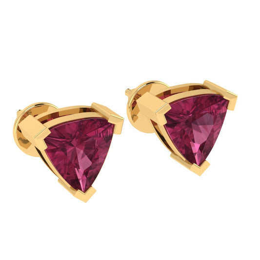 yellow gold plated sterling silver trillion shape tourmaline october birthstone stud earrings