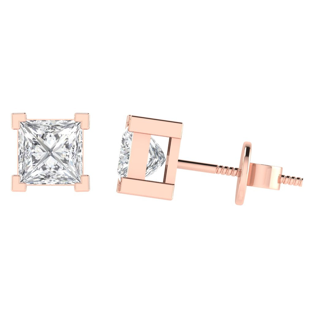 rose gold plated sterling silver princess shape cubic zirconia april birthstone stud earrings