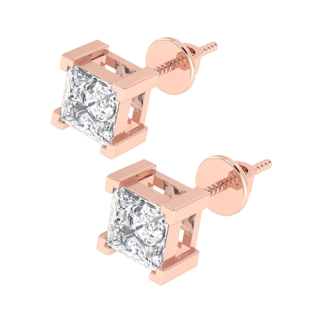 rose gold plated sterling silver princess shape cubic zirconia april birthstone stud earrings