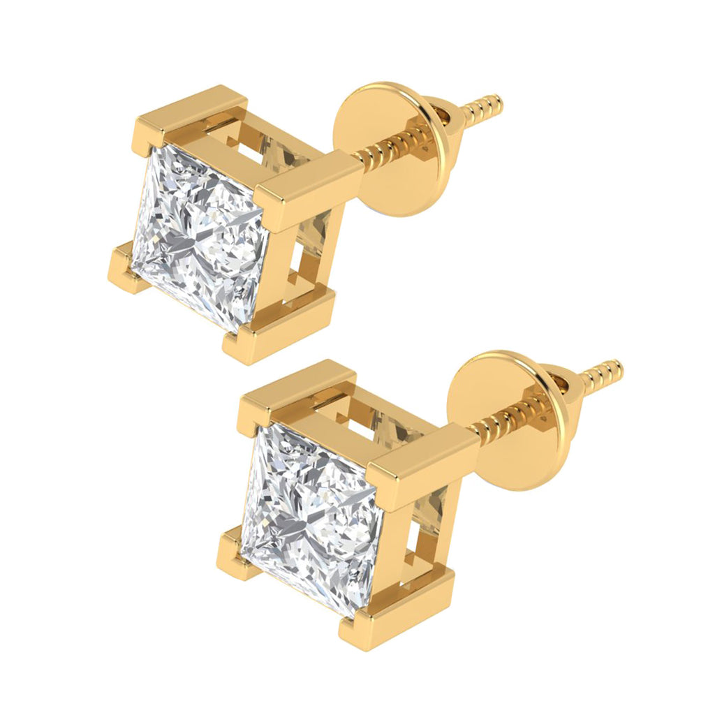 yellow gold plated sterling silver princess shape cubic zirconia april birthstone stud earrings