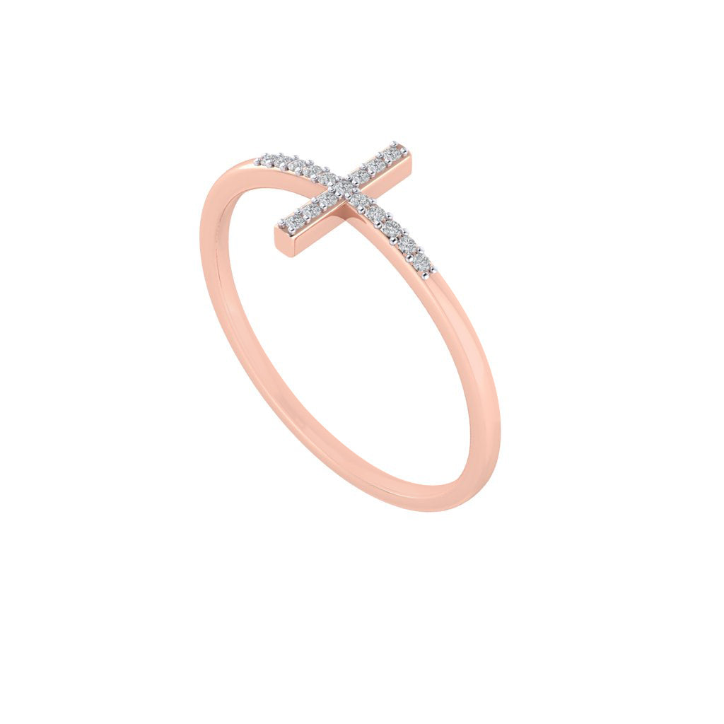 diamtrendz rose gold real diamond cross ring 1488_1