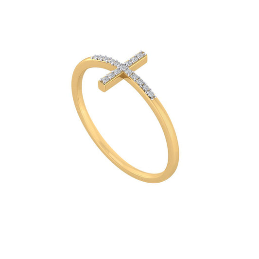 Diamtrendz gold real diamond cross ring 1488_1